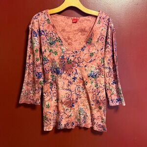 Vintage‎ Y2K Glima Top Size L Pink Abstract Graphic Print Whimsygoth Boho Artsy